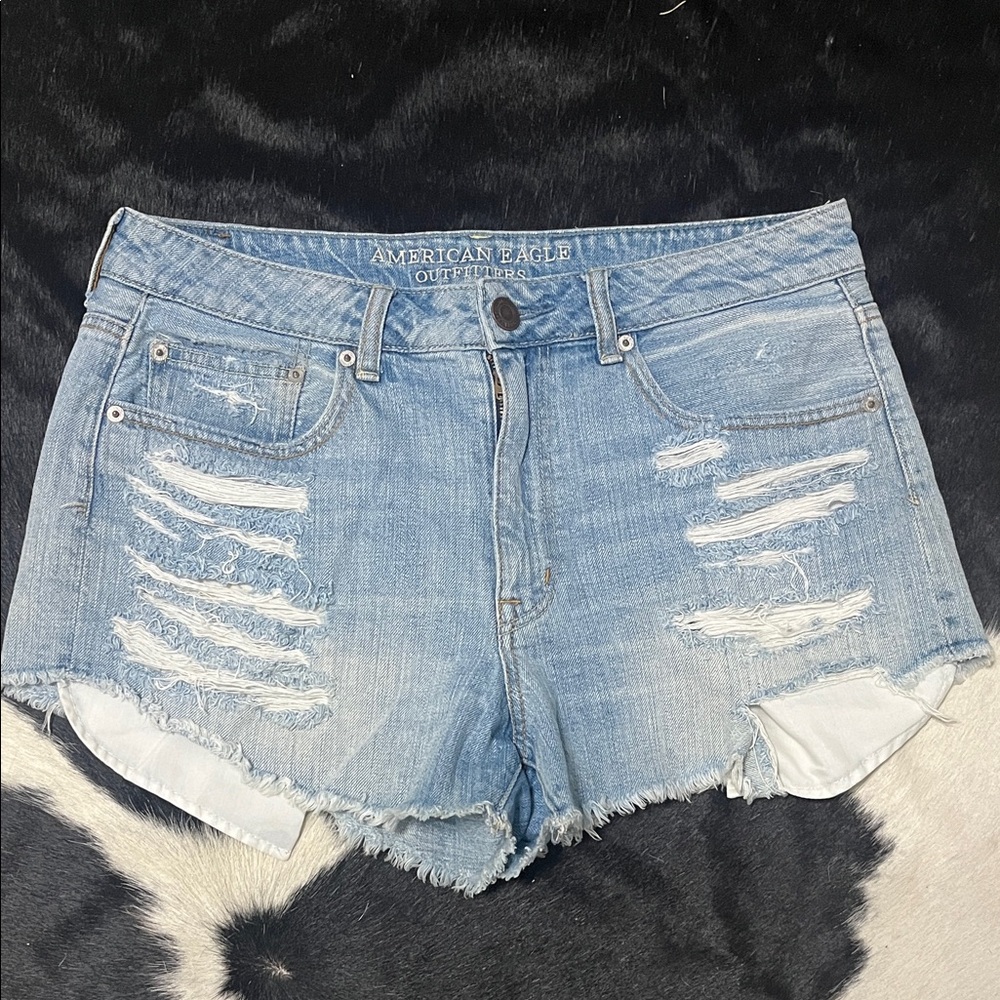 American Eagle Outfitters Light Blue Distressed Jean Shorts